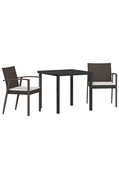 vidaxl Set de masă pentru grădină 3 pcs Maro și negru Ratan PE