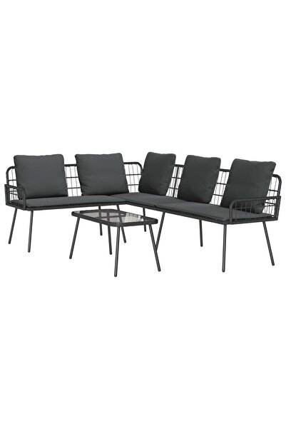 vidaxl Set de canapele pentru grădină cu pernă 2 pcs Negru poliratan