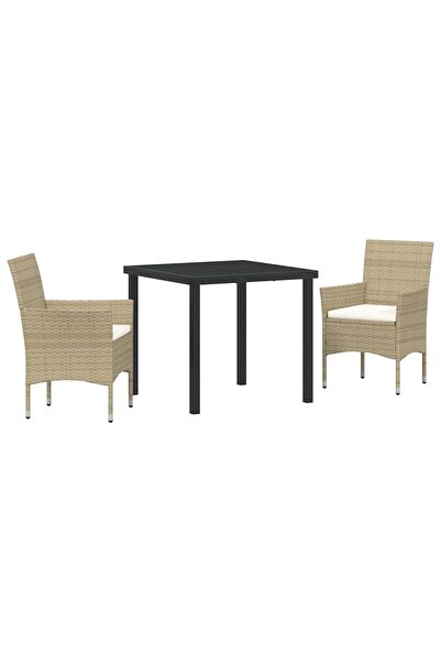 vidaxl Set de masă pentru grădină cu pernă 3 pcs Bej poliratan