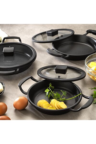 Schafer Hektor 3 Lü Döküm Sahan Seti 6 Parça TKEBT Siyah