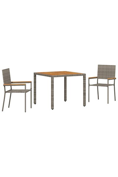 vidaxl Set de masă pentru grădină 3 pcs Gri poliratan