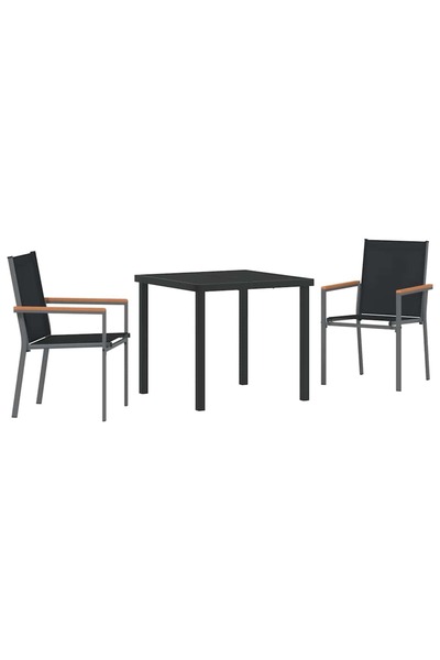 vidaxl Set de masă pentru grădină 3 pcs Negru Oțel acoperit cu pulbere
