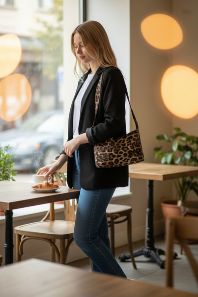 YMZBAG Leopard Printed Medium Size Women Shoulder Bag