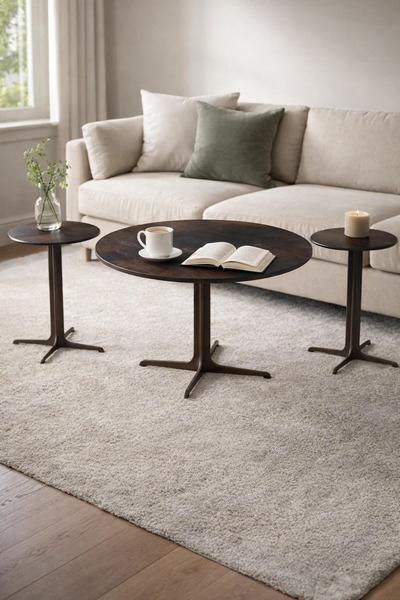 MARIA HOMES طقم طاولة قهوة من السيراميك البني مكون من 1+2 بقاعدة معدنية، أبعا...