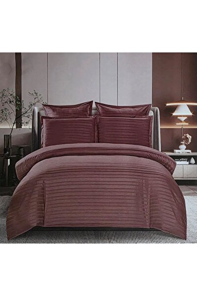 Casa Pucioasa Fine Damask Bed Linen 4 Pieces, Fitted Sheet with Stretchy, brown