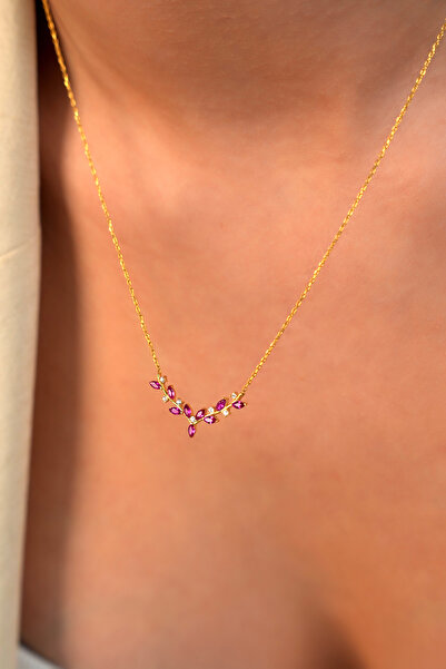 SUNSHINE 925 Ayar Gold Kaplamalı Ağaç Dalı Gümüş Kolye