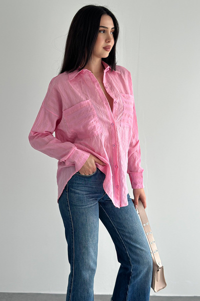 Noa&Noa Women's Striped Textured Shirt – Pocket Detail Long Sleeve Casual Shirt