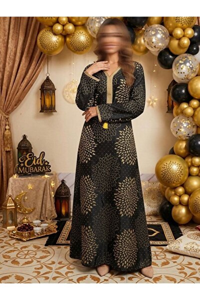 ISHRAQAT AL-AMAL Jalabiyas with rose-shaped embroidered sequins and long, shi...