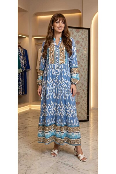 JustFab ✨Bohemian Patterned Women Maxi Dress – Long Sleeve Modest Summer Dres...