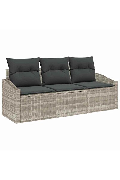 vidaxl Set de canapea cu pernă 3 pcs Gri deschis poliratan