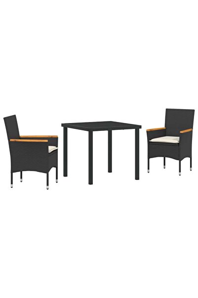 vidaxl Set de masă pentru grădină cu pernă 3 pcs Negru poliratan