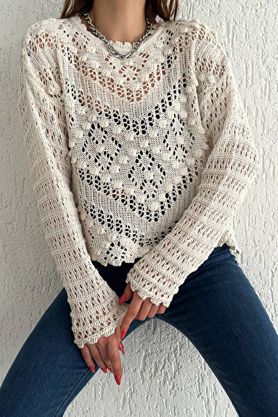 Noa&Noa Γυναικείο πλεκτό πουλόβερ δαντελωτή πλέξη – Μακρυμάνικο Bohemian Με σ...