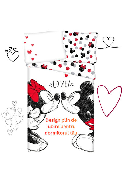 Disney Σετ παπλωματοθήκης Mickey Love 140×200cm, 70x90 cm, 100% Βαμβάκι