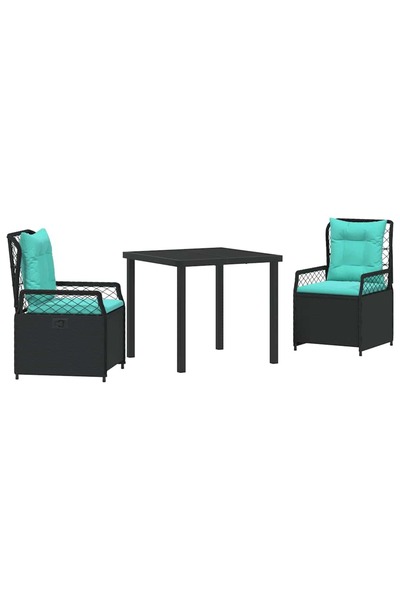 vidaxl Set de masă pentru grădină 3 pcs Negru poliratan