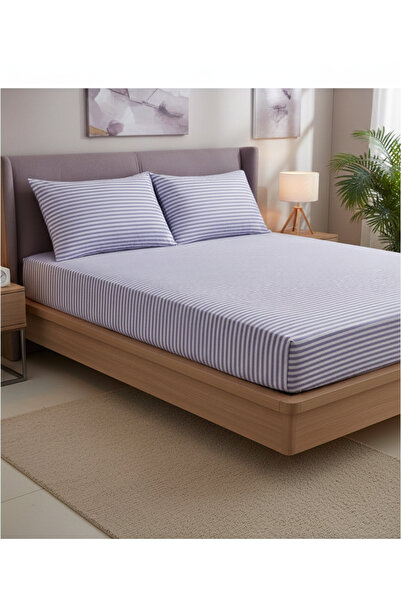 carwen home tekstil Striped Satin Elasticated Bed Sheet Bed Sheet Mi Lila Col...