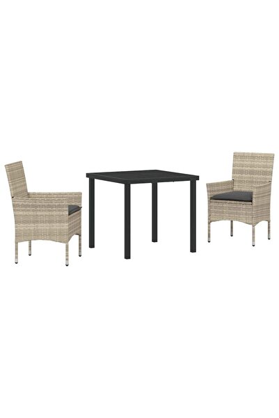vidaxl Set de masă pentru grădină cu pernă 3 pcs Gri deschis poliratan