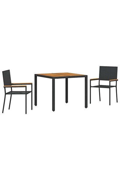 vidaxl Set de masă pentru grădină 3 pcs Negru poliratan