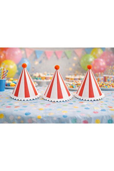 Partifabrik Carnival Colors Red Striped Cardboard Hats 3Pcs 17cm