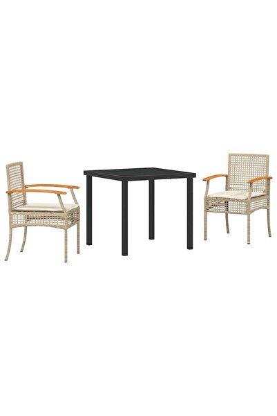 vidaxl Set de masă pentru grădină 3 pcs Bej poliratan
