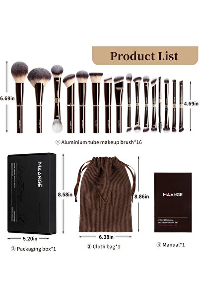 MAANGE 16 Pcs Professional Makeup Brushes, Double Sided Foundation Powder Contour Blush Set Complete