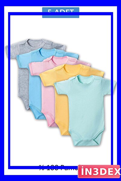 İN3DEX Bottom Snap Fastener Half Sleeve Bodysuit Set of 5 for Ages 7-12