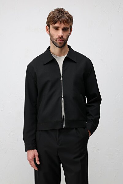 Antioch Siyah Relaxed Fit Fermuarlı Erkek Mont