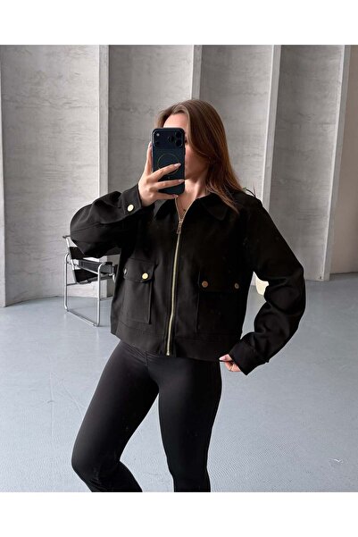 FERZOLAİO Torba Pocketed Black Bomber Jacket