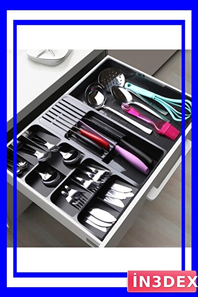 İN3DEX منظم أدوات المطبخ الوظيفي القابل للتعديل مع حامل الملاعق