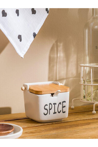 LC Waikiki Rmz Gi̇yi̇m Farki̇yla Ceramic Storage Container with Wooden Lid