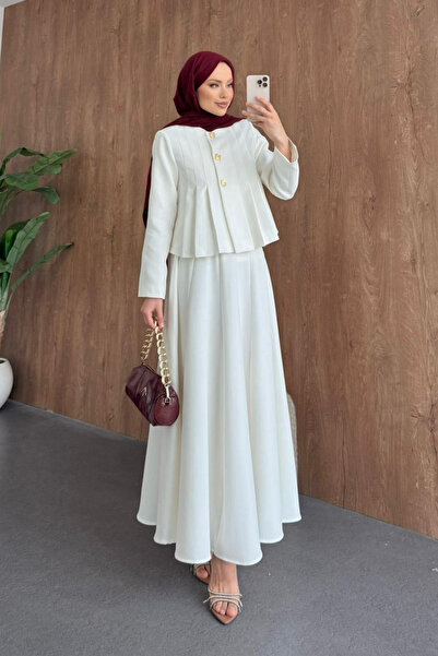 Hazamoda Ukte Pilise Detailed Skirt Suit White