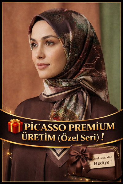 Picasso Silk Look Premium Production (Special Series) Brown Crystal Scarf – T...