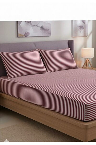 carwen home tekstil Striped Satin Elastic Bed Sheet Bed Sheet Mi Bordo Color ...