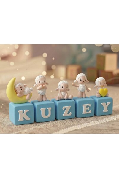Sintaş Kuzulu İsimli Dekoratif Obje Seti- 5 harf - Kişiye Özel Taş Tozu Bebek...