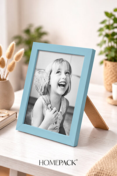 BERRAVIA 13x18 cm Açık Mavi Ahşap Çerçeveli Masaüstü Resim Çerçevesi, Fotoğra...
