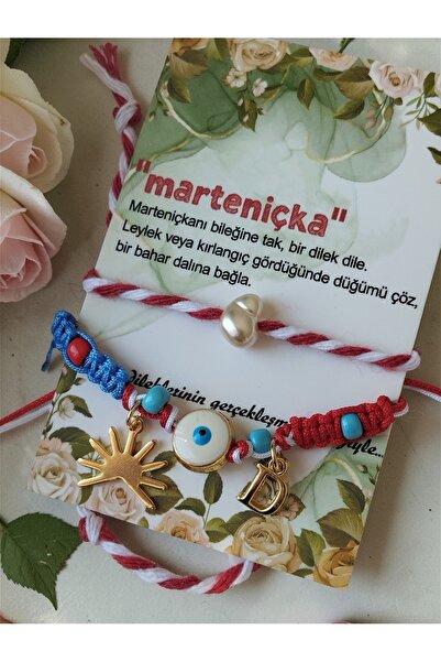 Amabel Jewelerys Nazar Boncuk, Harf ve Güneş Charmlı Kartlı 2'li Marteniçka B...