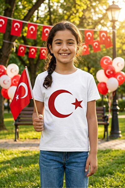 LUCEVERA Turkish Flag Children's T-Shirt Unisex Moon Star Short Sleeve White T-Shirt 100% Cotton