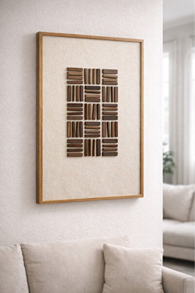 MARIA HOMES لوحة جدارية هندسية من الخشب الطبيعي مع إطار خشبي مزخرف