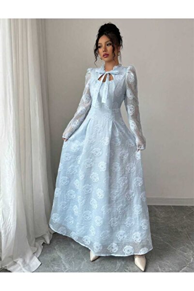 JustFab ✨Elegant Light Blue Floral Embroidered Maxi Dress for Women - Special...