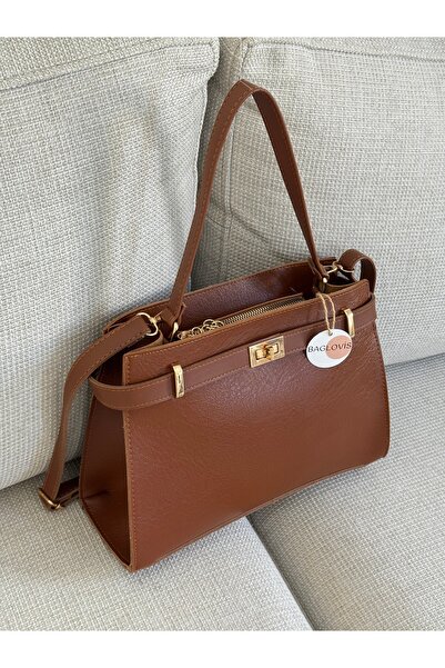 BAGLOVİS Women's Tan Color Shoulder Bag and Clutch Bag Stylish Daily Use Zipp...