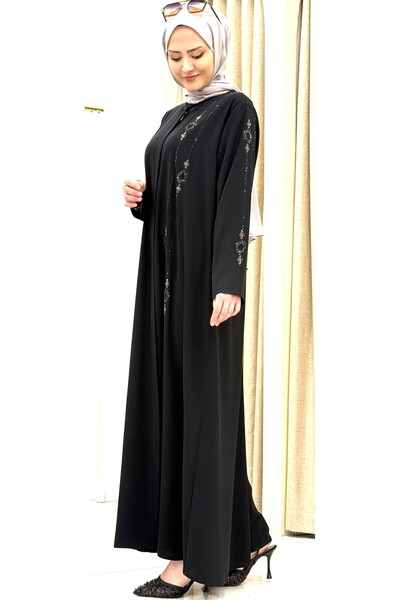 ESRANUR ABAYA TESETÜRĂ FERACE CU FERMUAR LĂTUIT PÂNĂ LA TĂLIE ȘI PIETRE DECOR...