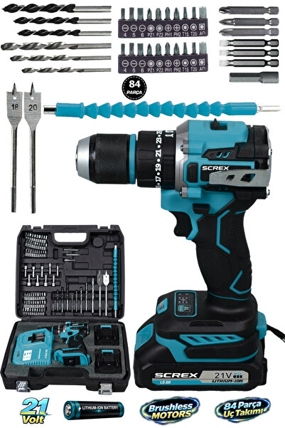 SCREX 21v Çift Akülü Vidalama Çelik Mandren Kömürsüz Motor Darbeli Şarjlı Matkap