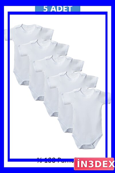 İN3DEX White Bodysuit with Snap Buttons at the Bottom and Half Sleeves, Set o...