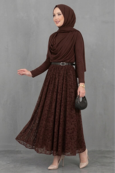 Livaa Sendi Bluz Takım Önü Büzgül Etek Kemerli Flok Dantelli