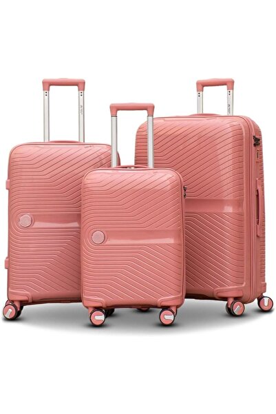 Generic طقم حقائب سفر فاخر من 3 قطع باللون الذهبي الوردي - غلاف صلب غير قابل ...
