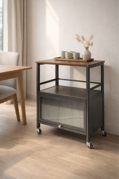 MARIA HOMES Brown Multi-Purpose Storage Trolley with Wheels 60×40×80 cm Metal...