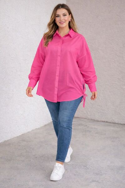 MAY MARA PLUS SIZE WOMEN'S COTTON SHIRT WITH SLIPPING DETAIL
