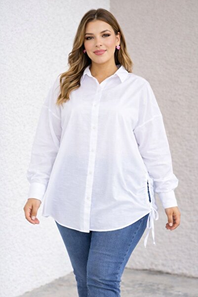 MAY MARA PLUS SIZE WOMEN'S COTTON SHIRT WITH SLIPPING DETAIL
