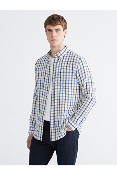 LC Waikiki Rmz Gi̇yi̇m Farkiyla Standard Fit Checkered Embroidered Men's Shirt