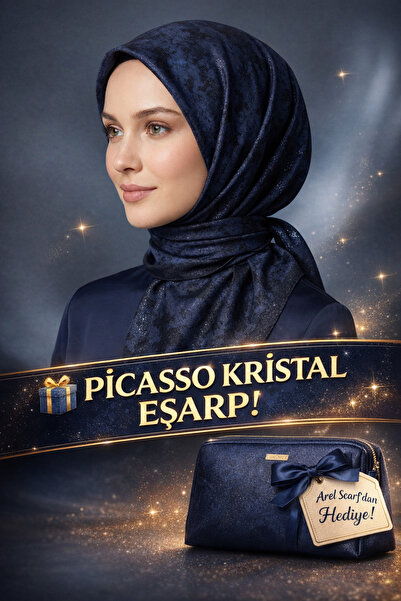 Picasso وشاح كريستالي أزرق داكن بمظهر حريري – تصميم أنيق من التويل 90×90