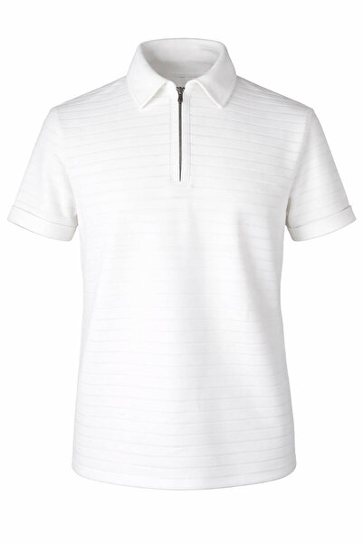 trender 26Yss9000024 White Men's T-Shirt Kayi Half Zipper